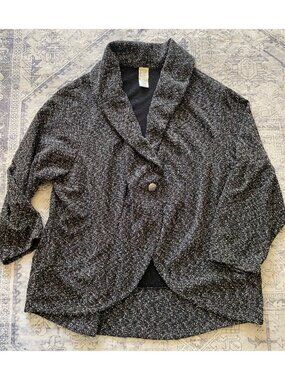 Roamans Womens Black & White Cardigan Jacket‎ Size 34W Button Front Textured Vtg